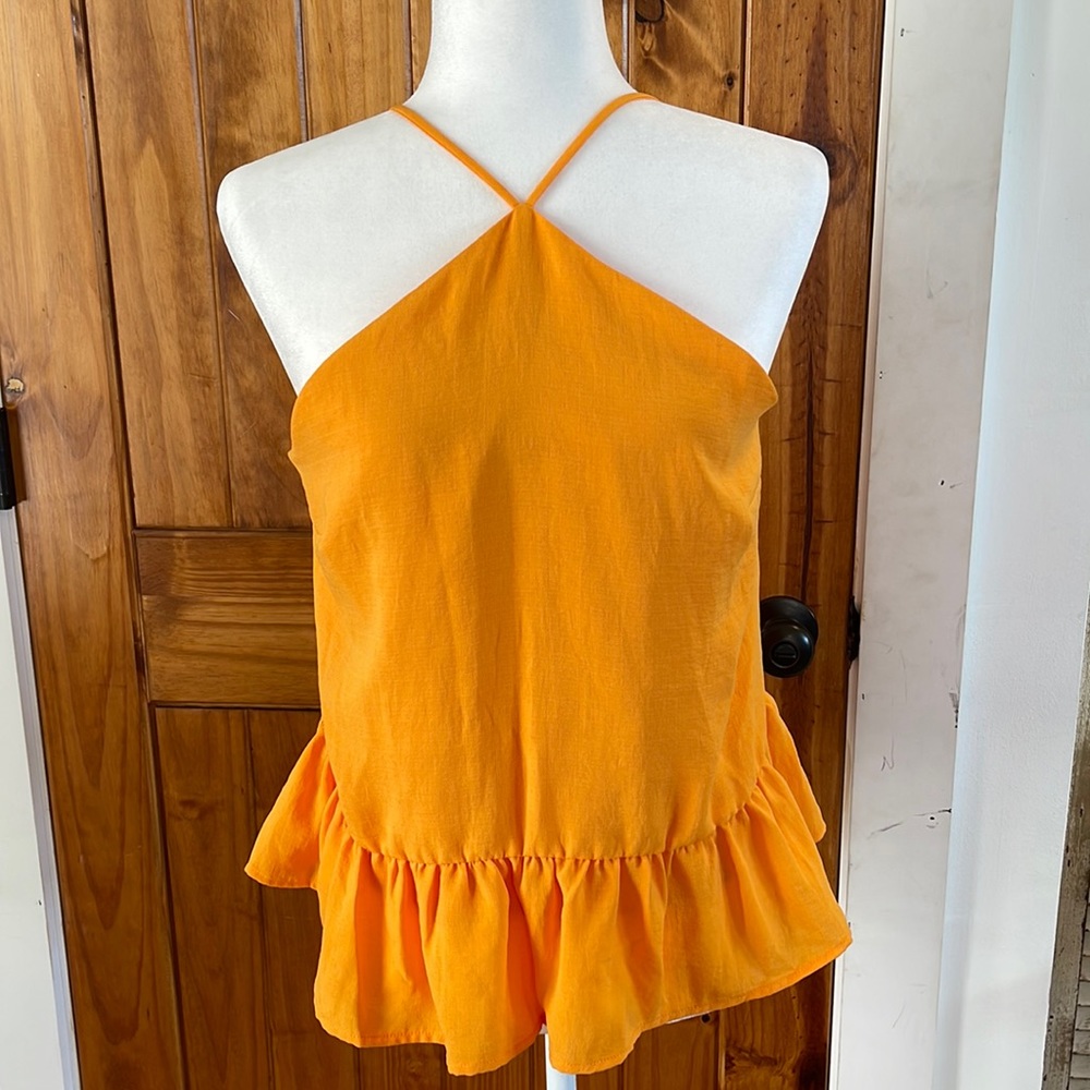Farrow Halter Top medium Strappy Ruffle Two tone Adjustable strap.